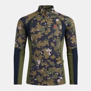 Shires Aubrion Kids 9-10 Camo 1/4 Zip Base Riding Top Green Navy Equestrian EUC